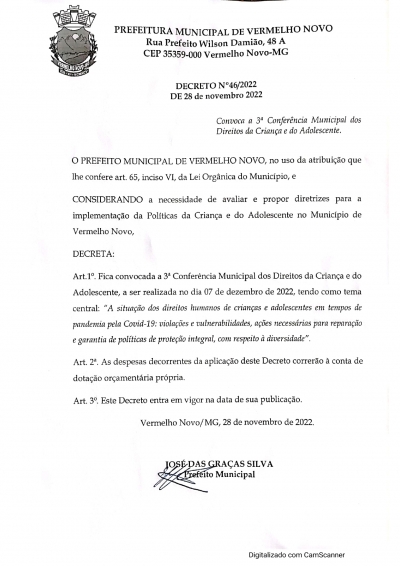 3ª Conferência Municipal dos Direitos da Criança e do Adolescente, a ser realizada no dia 07 de dezembro de 2022.